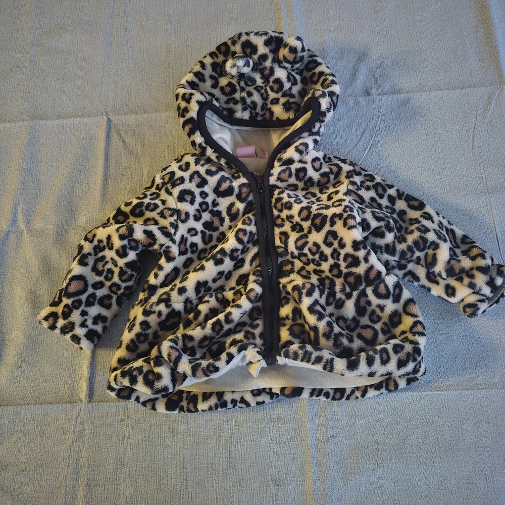 Childrens Place Leopard Print Kids Zip Sweater Jacket 9-12 Months Soft Fuzzy